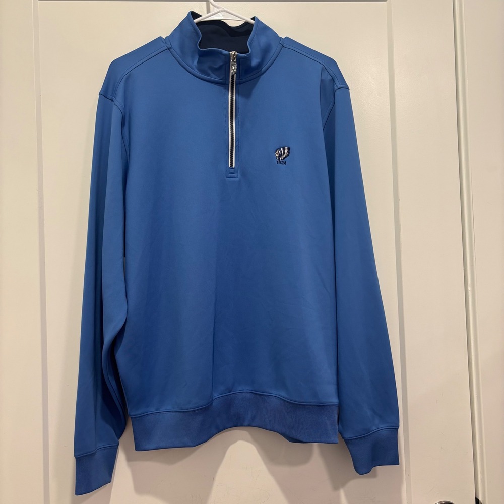 Fairway & Greene Mens Tech Quarter Zip Pullover Blue Golf Sweater Large 1924